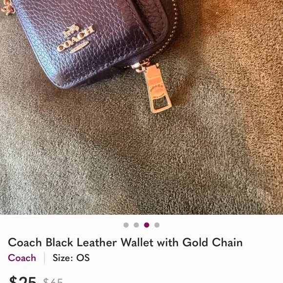 Coach Black Leather Card Holder with Gold Chain - Picture 3 of 4